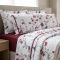 Kit Queen Percal 300 Fios Cobre Leito + Jogo de Cama Dupla Face Confort Print 07 Peças - Rosinhas Vermelho