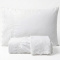 Lençol Queen C/ Elástico + 02 Fronhas Percal 300 Fios Bordado Inglês Lauren 03 Peças - Branco