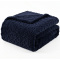 Manta Queen 220 Gramas 2,20m x 2,40m Jacquard C/ Sherpa em Alto Relevo Velvet - Azul Marinho