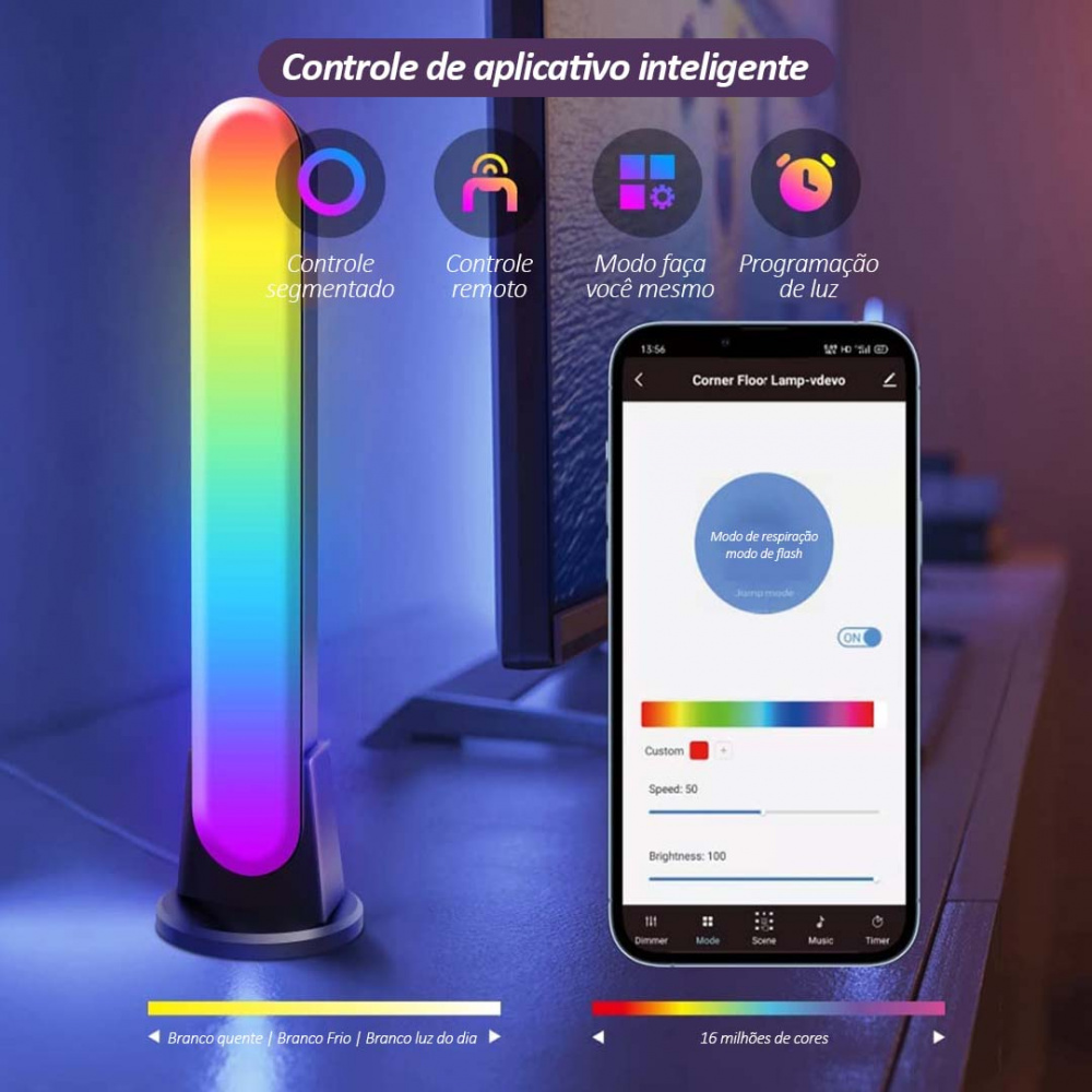 Luminária barra LED RGB Destaque Criativo
