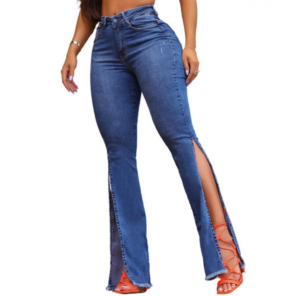 Calça Modeladora Flare Jeans Escuro com Cinto