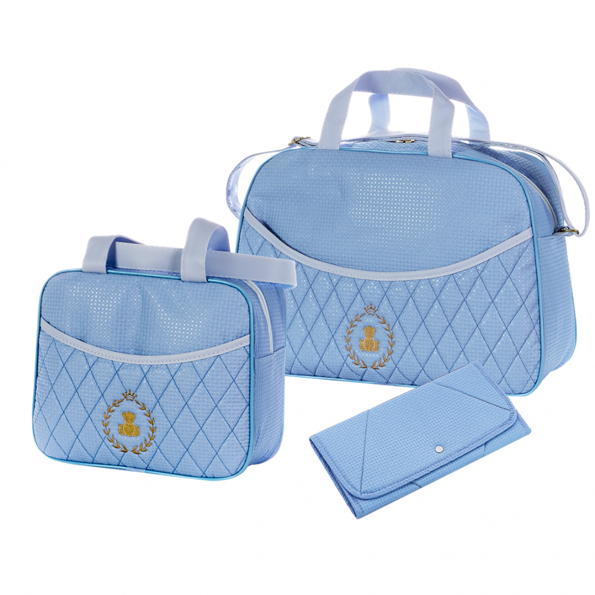 Conjunto de Bolsa Maternidade G e P - Coleção Glamour Azul - Com Trocador