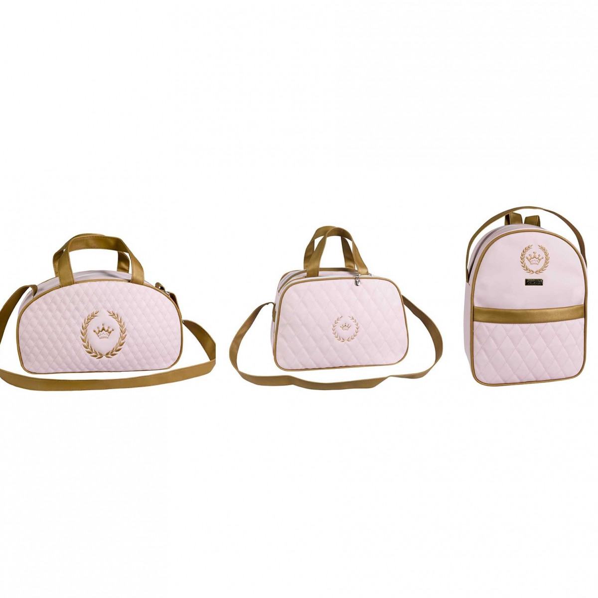 Conjunto de bolsas Maternidade Rosa com Dourado  P M  G - Coleção Blessed