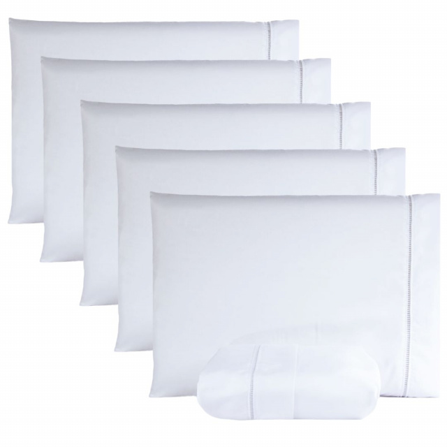 5 Jogos de lençois Solteiro 2 peças percal 200 fios com ponto palito (fronhas + lençois de cobrir) Branco