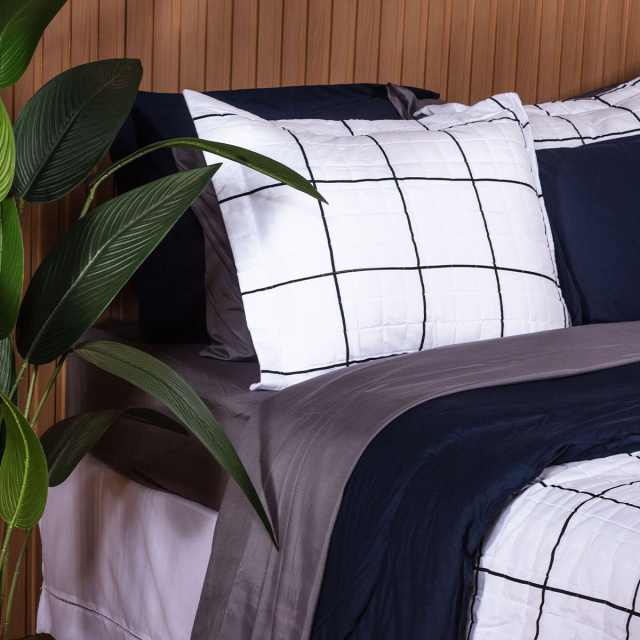 Coordenado 10 peças King Mix And Match Percal 200 Fios Modern Grid - Marina