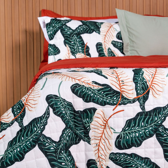 Coordenado 7 peças Solteiro Mix And Match Percal 200 Fios Boho Folhagem - Marina