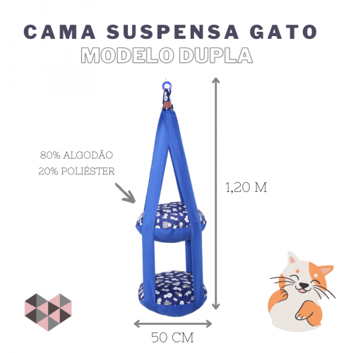 Cama Suspensa Para Gato Dupla Modelo Bolinha - Azul