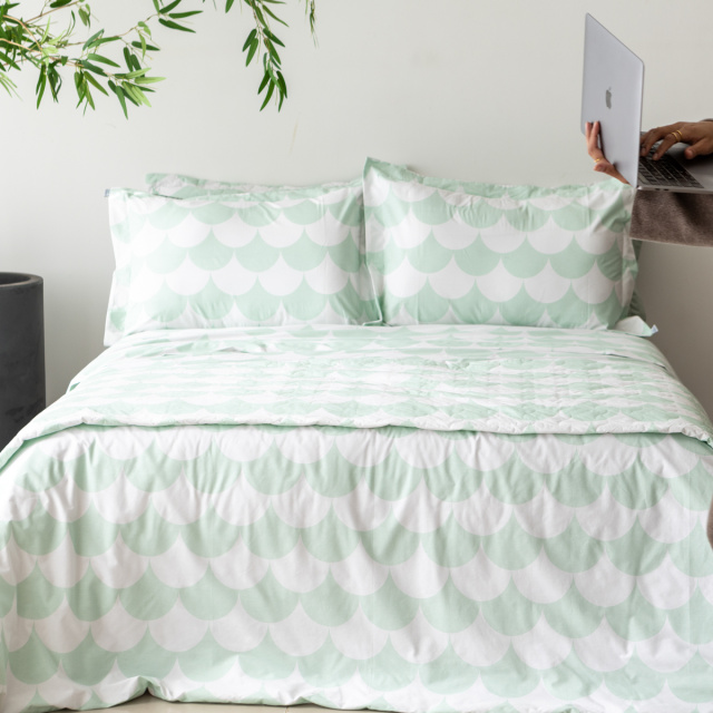 Capa de edredom (Duvet) Casal Percalle Estampado Percal 200 fios 100% Algodão - Scale Menta