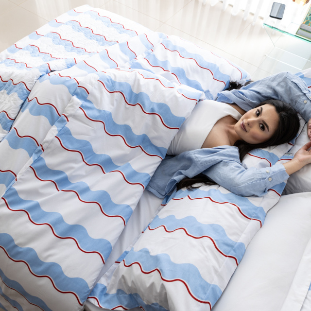 Capa de edredom (Duvet) Casal Percalle Estampado Percal 200 fios 100% Algodão - Wave Blue
