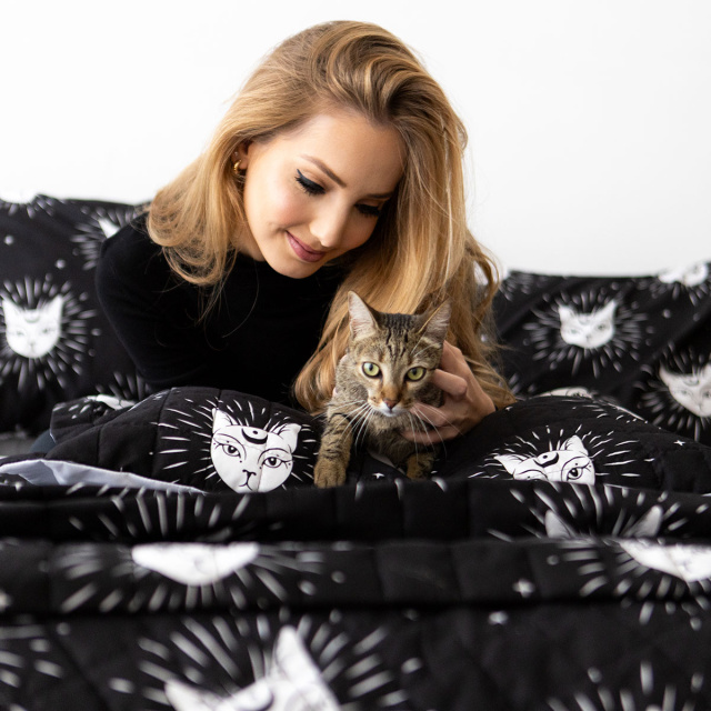 Capa de Edredom (Duvet) Dupla Face 200 Fios Casal Padrão Jazz Estampado Gato Místico - Marina