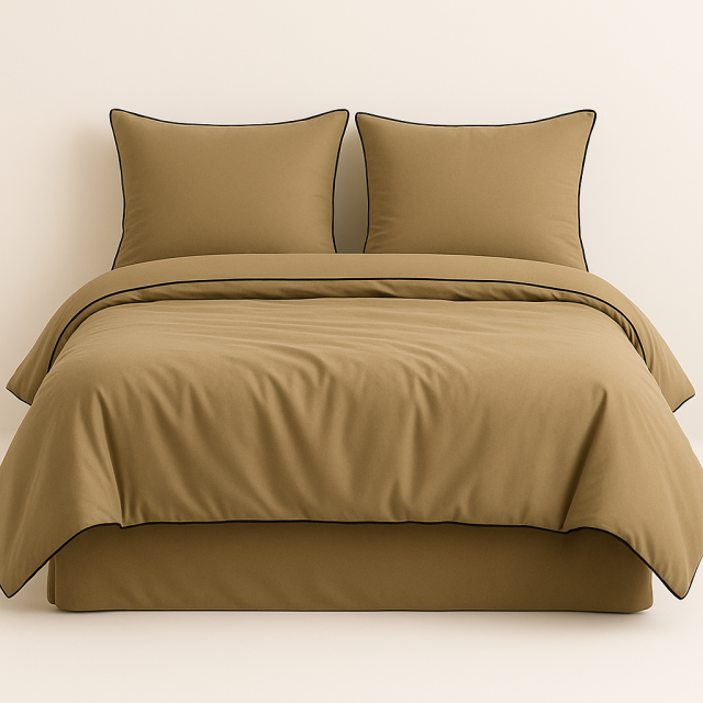 Capa de Edredom (Duvet) Dupla Face com vivo Percal 200 Fios 100% Algodão Liso Casal Colorlife Caqui - Marina
