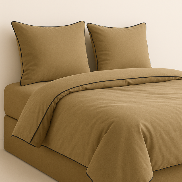 Capa de Edredom (Duvet) Dupla Face com vivo Percal 200 Fios 100% Algodão Liso Casal Colorlife Caqui - Marina