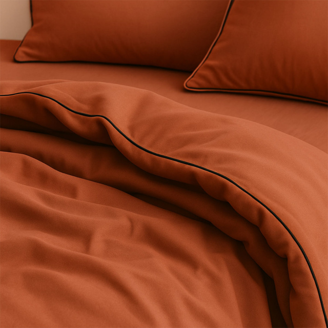 Capa de Edredom (Duvet) Dupla Face com vivo Percal 200 Fios 100% Algodão Liso Casal Colorlife Terracota - Marina