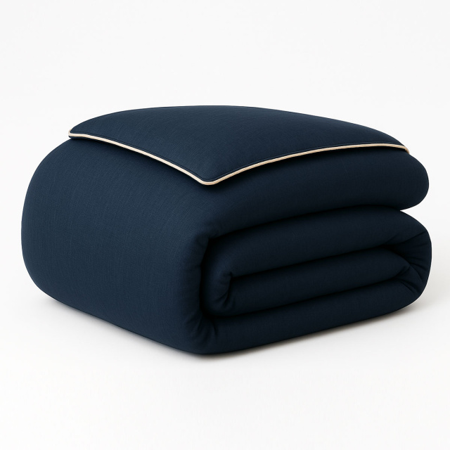 Capa de Edredom (Duvet) Dupla Face com vivo Percal 200 Fios 100% Algodão Liso Queen Colorlife Azul Marinho - Marina