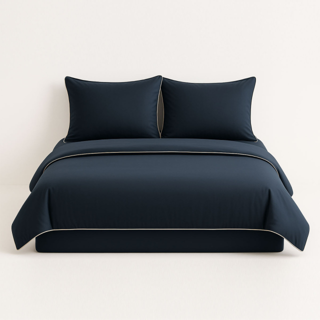 Capa de Edredom (Duvet) Dupla Face com vivo Percal 200 Fios 100% Algodão Liso Queen Colorlife Azul Marinho - Marina