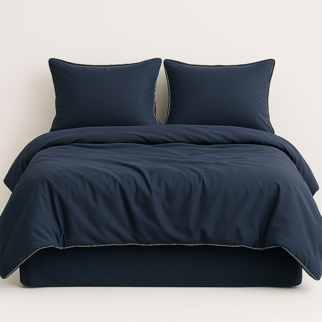 Capa de Edredom (Duvet) Dupla Face com vivo Percal 200 Fios 100% Algodão Liso Queen Colorlife Azul Marinho - Marina