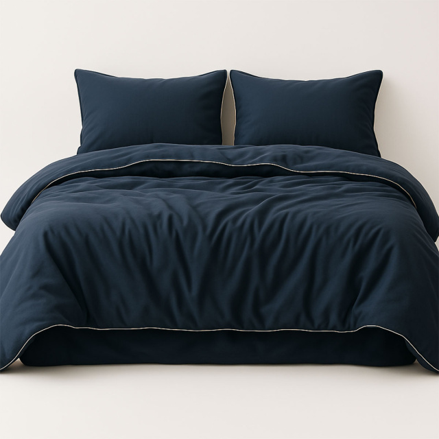 Capa de Edredom (Duvet) Dupla Face com vivo Percal 200 Fios 100% Algodão Liso Queen Colorlife Azul Marinho - Marina