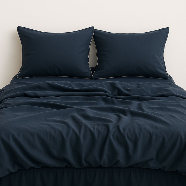 Capa de Edredom (Duvet) Dupla Face com vivo Percal 200 Fios 100% Algodão Liso Queen Colorlife Azul Marinho - Marina
