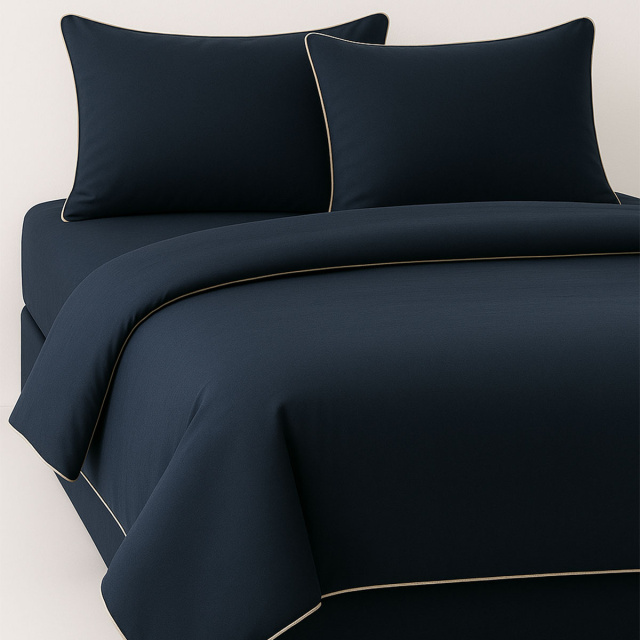 Capa de Edredom (Duvet) Dupla Face com vivo Percal 200 Fios 100% Algodão Liso Queen Colorlife Azul Marinho - Marina