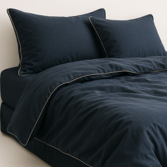 Capa de Edredom (Duvet) Dupla Face com vivo Percal 200 Fios 100% Algodão Liso Queen Colorlife Azul Marinho - Marina