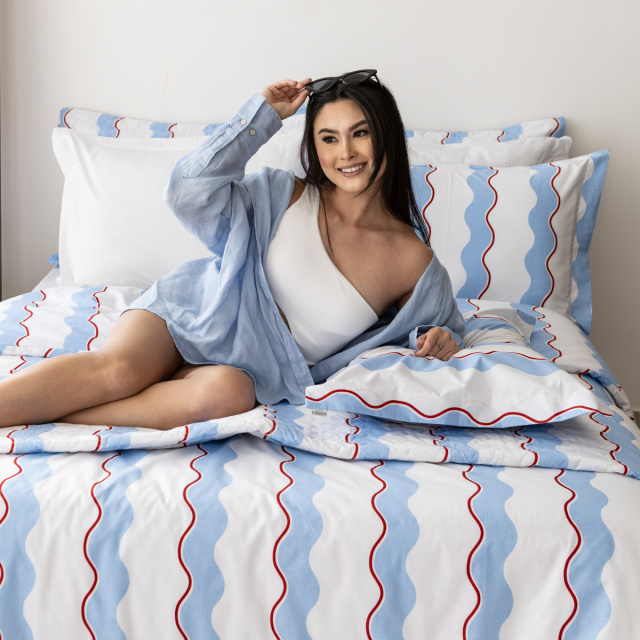 Capa de edredom (Duvet) King Percalle Estampado Percal 200 fios 100% Algodão - Wave Blue