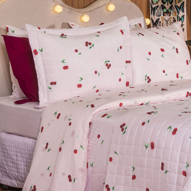 Capa de Edredom (Duvet) Percal 150 Fios Algodão Dupla Face Queen Coleção Essencialle Cereja Rosa Marina