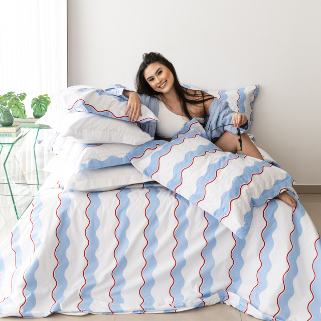 Capa de edredom (Duvet) Queen Percalle Estampado Percal 200 fios 100% Algodão - Wave Blue