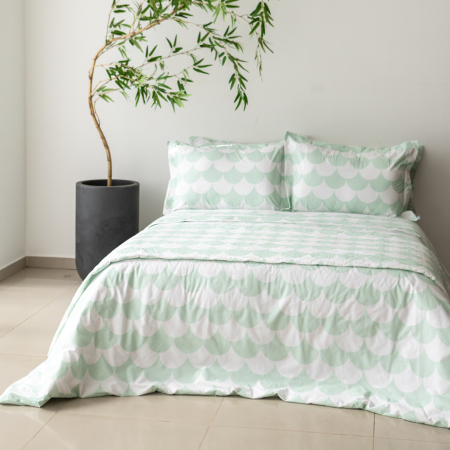 Capa de edredom (Duvet) Solteiro Percalle Estampado Percal 200 fios 100% Algodão - Scale Menta