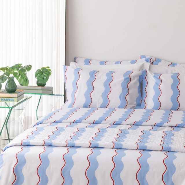 Capa de edredom (Duvet) Solteiro Percalle Estampado Percal 200 fios 100% Algodão - Wave Blue