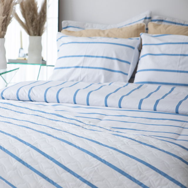 Capa Duvet Percal 200 fios 100% algodão para Edredom King TLJ Estampado - Listra Pijama Azul