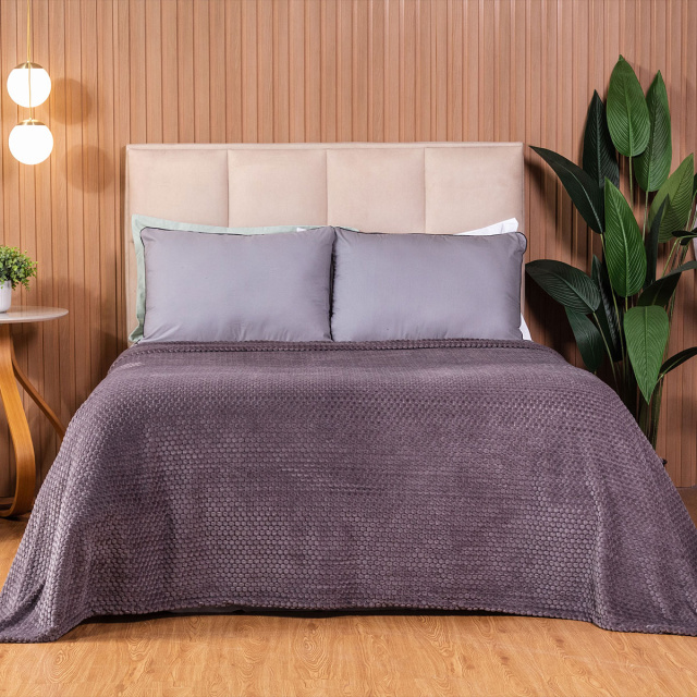 Cobertor Aveludado Com Relevos Manta Soft Touch Flannel Jaquard 2,2 x 2,5m Cinza - Marina