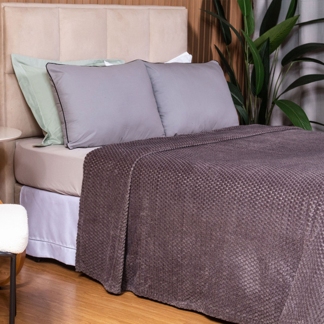 Cobertor Aveludado Com Relevos Manta Soft Touch Flannel Jaquard 2,2 x 2,5m Cinza - Marina