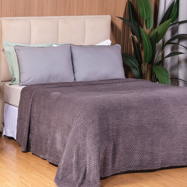 Cobertor Aveludado Com Relevos Manta Soft Touch Flannel Jaquard 2,2 x 2,5m Cinza - Marina