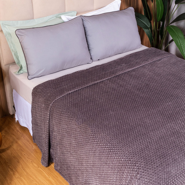 Cobertor Aveludado Com Relevos Manta Soft Touch Flannel Jaquard 2,2 x 2,5m Cinza - Marina