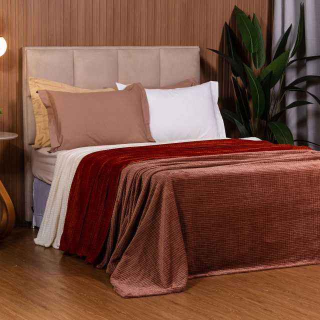 Cobertor Aveludado Com Relevos Manta Soft Touch Flannel Jaquard 2,2 x 2,5m Marrom Mocha mousse- Marina