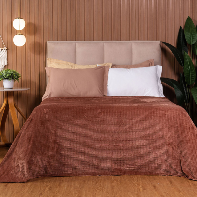 Cobertor Aveludado Com Relevos Manta Soft Touch Flannel Jaquard 2,2 x 2,5m Marrom Mocha mousse- Marina