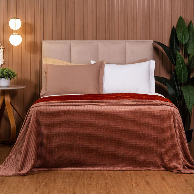 Cobertor Aveludado Com Relevos Manta Soft Touch Flannel Jaquard 2,2 x 2,5m Marrom Mocha mousse- Marina