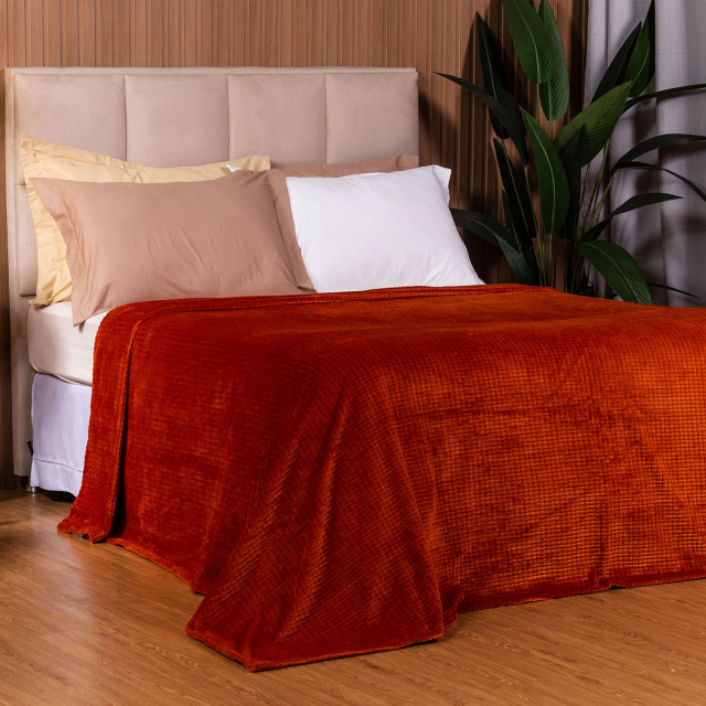 Cobertor Aveludado Com Relevos Manta Soft Touch Flannel Jaquard 2,2 x 2,5m Terracota - Marina
