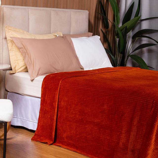 Cobertor Aveludado Com Relevos Manta Soft Touch Flannel Jaquard 2,2 x 2,5m Terracota - Marina