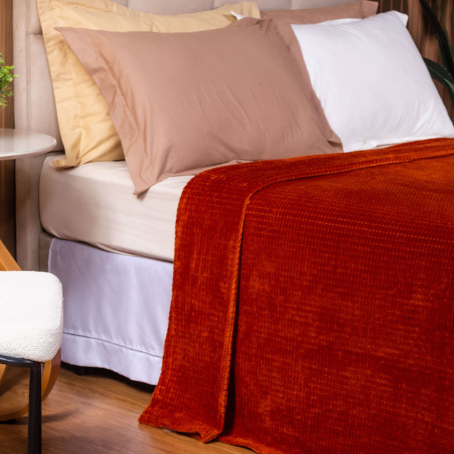 Cobertor Aveludado Com Relevos Manta Soft Touch Flannel Jaquard 2,2 x 2,5m Terracota - Marina
