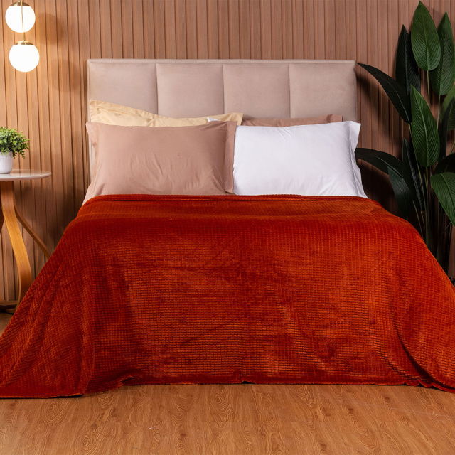 Cobertor Aveludado Com Relevos Manta Soft Touch Flannel Jaquard 2,2 x 2,5m Terracota - Marina