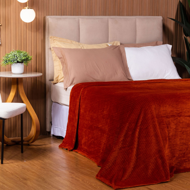 Cobertor Aveludado Com Relevos Manta Soft Touch Flannel Jaquard 2,2 x 2,5m Terracota - Marina