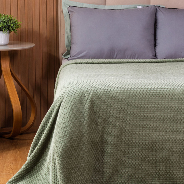 Cobertor Aveludado Com Relevos Manta Soft Touch Flannel Jaquard 2,2 x 2,5m Verde - Marina