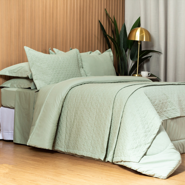 Cobre Leito 200 fios 100% Algodão matelassado 3 Peças King Percal TLJ Liso Verde Menta - Marina