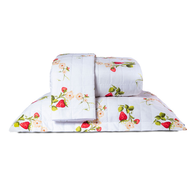 Cobre leito 200 Fios Casal Padrão 3 peças Jazz Estampado Flor de Morango - Marina