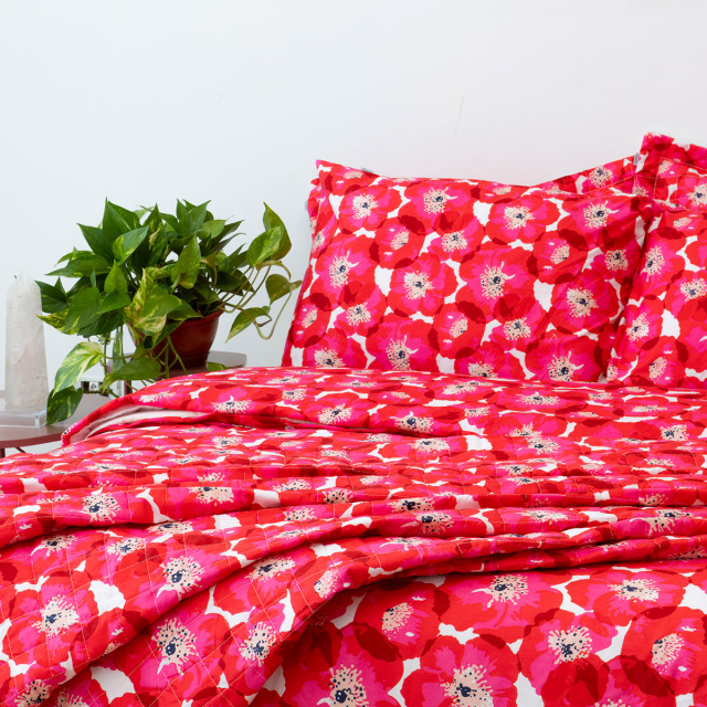 Cobre leito 200 Fios Casal Padrão 3 peças Jazz Estampado Maxi Floral Pink - Marina