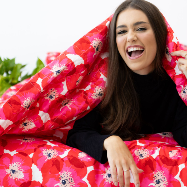 Cobre leito 200 Fios Casal Padrão 3 peças Jazz Estampado Maxi Floral Pink - Marina