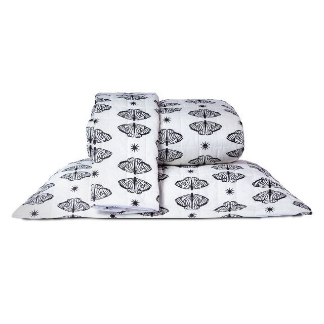 Cobre leito 200 Fios Estampado King 3 Peças Jazz Borboleta Boho - Marina