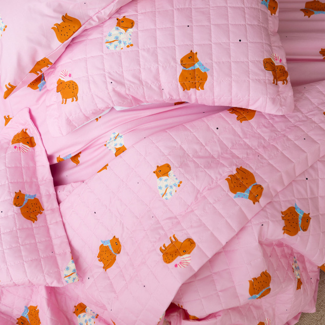 Cobre leito 200 Fios King 3 Peças Jazz Estampado Capivara - Marina