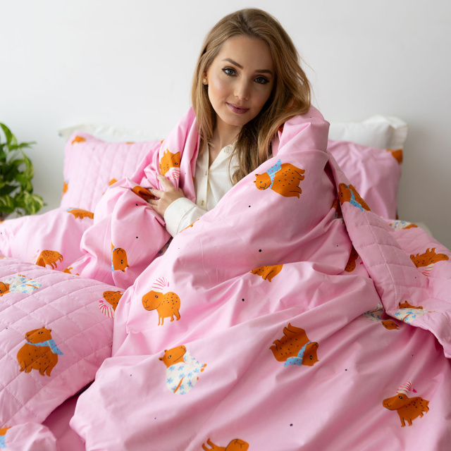 Cobre leito 200 Fios King 3 Peças Jazz Estampado Capivara - Marina